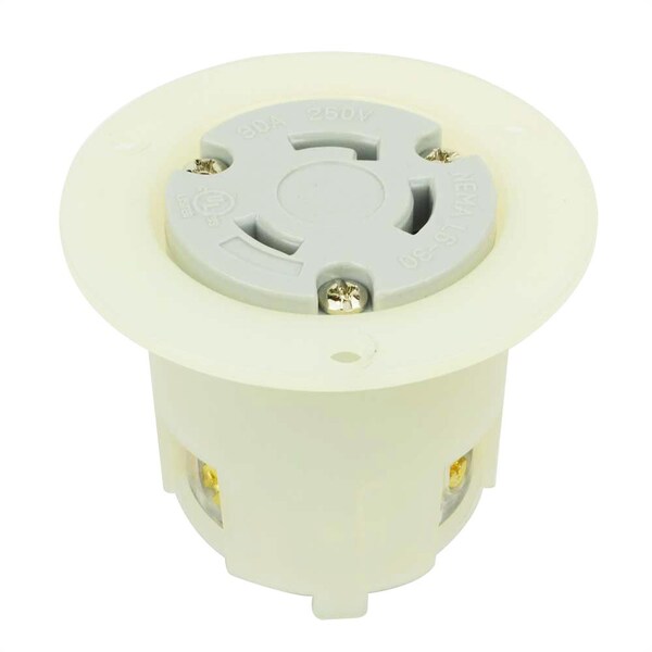 Superior Electric Flanged Locking Receptacle, L6-30R, 30 A, 250V AC, White YGF039F - main